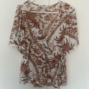Lucky Brand Orange and White Wrap Blouse. Size M.